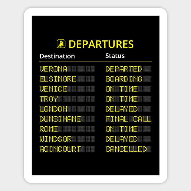 Shakespeare’s Plays Departures Board Magnet by BardLife